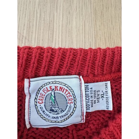 Cape Isle Knitters SweaterUnisex XL Red Textured Knit Vintage 100% Cotton - Picture 2 of 5